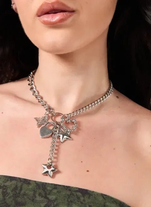 colar prateado corrente charms colar prateado corrente charms