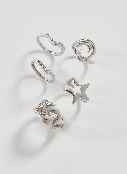 conjunto 6 anéis prateados estrela conjunto 6 anéis prateados estrela