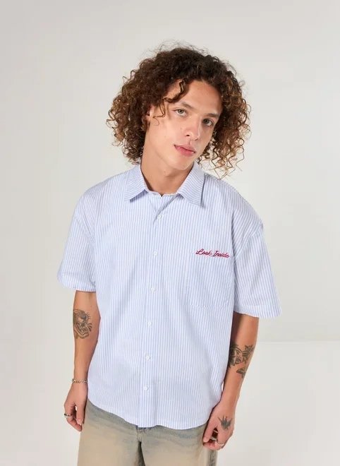 camisa box listrada bordado bolso camisa box listrada bordado bolso