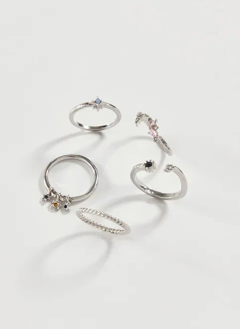 conjunto 5 anéis prateados pedras coloridas conjunto 5 anéis prateados pedras coloridas