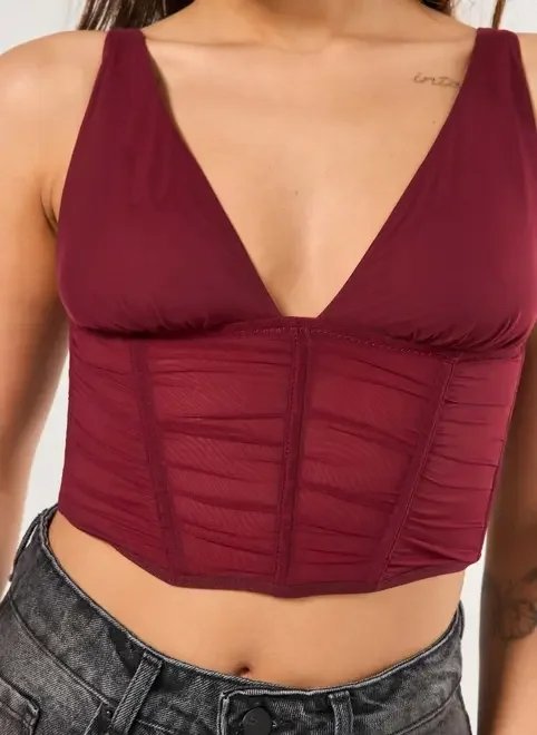 cropped tule corsetado bordô cropped tule corsetado bordô