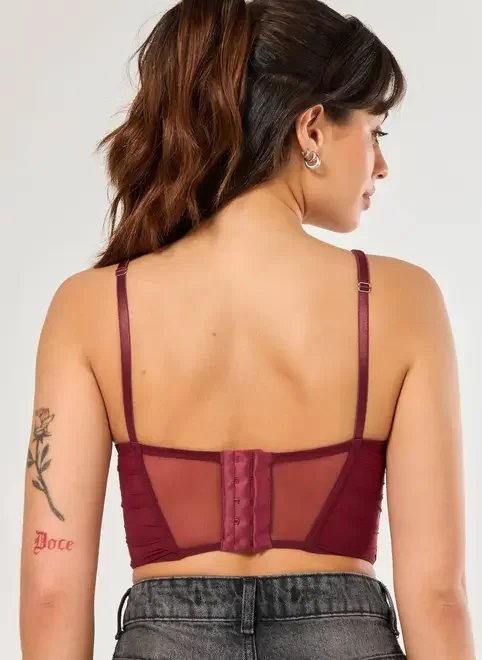 cropped tule corsetado bordô cropped tule corsetado bordô