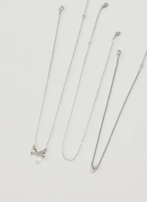 conjunto 3 colares prateados laço pérola conjunto 3 colares prateados laço pérola