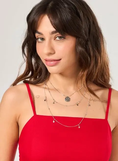 conjunto 2 colares prateados estrelas conjunto 2 colares prateados estrelas