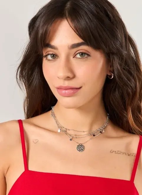 conjunto 2 colares prateados estrelas conjunto 2 colares prateados estrelas