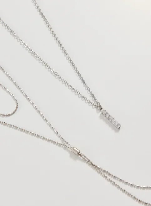 conjunto 2 colares prateados strass conjunto 2 colares prateados strass