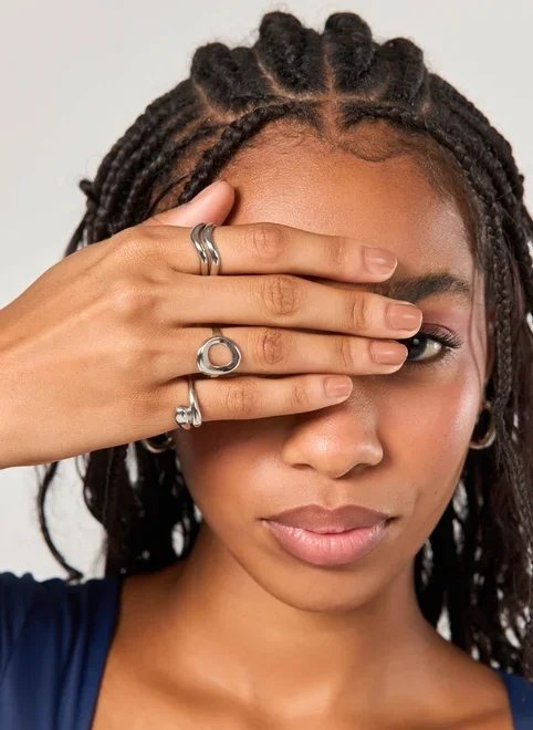 conjunto 4 anéis prateados conjunto 4 anéis prateados