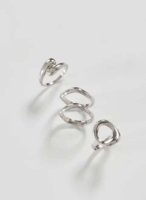 conjunto 4 anéis prateados conjunto 4 anéis prateados