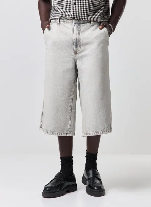 jorts jeans cinza super baggy jorts jeans cinza super baggy