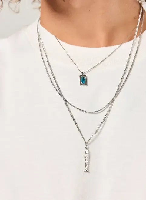 conjunto 3 colares prateados sardinha conjunto 3 colares prateados sardinha