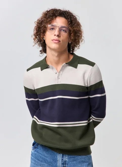 camiseta polo manga longa tricô listrada camiseta polo manga longa tricô listrada