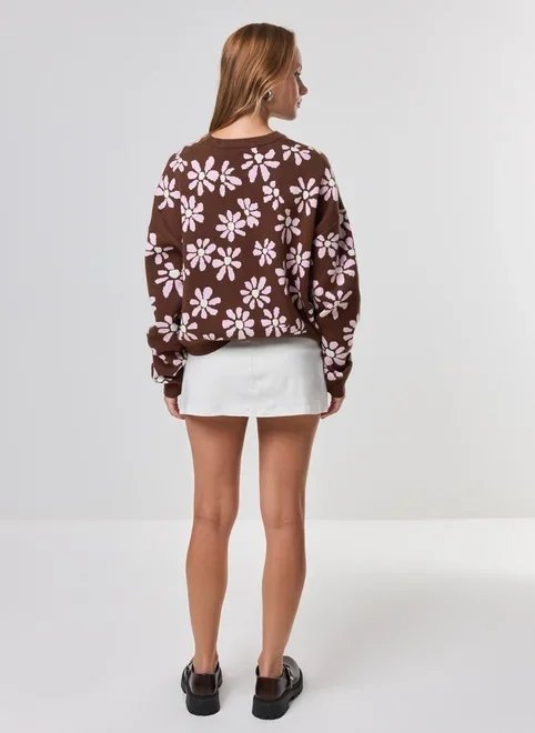 blusa box manga longa tricô flores blusa box manga longa tricô flores