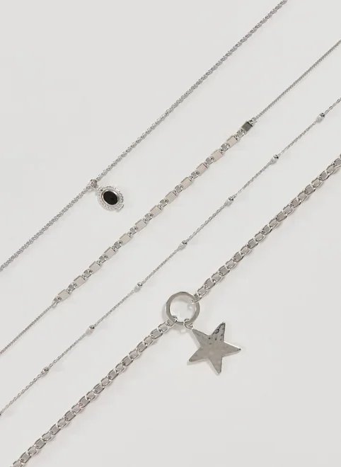 conjunto 4 colares prateados estrela conjunto 4 colares prateados estrela