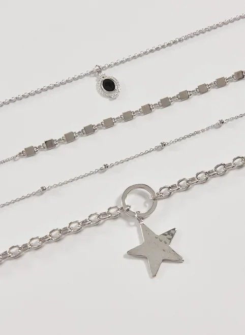 conjunto 4 colares prateados estrela conjunto 4 colares prateados estrela