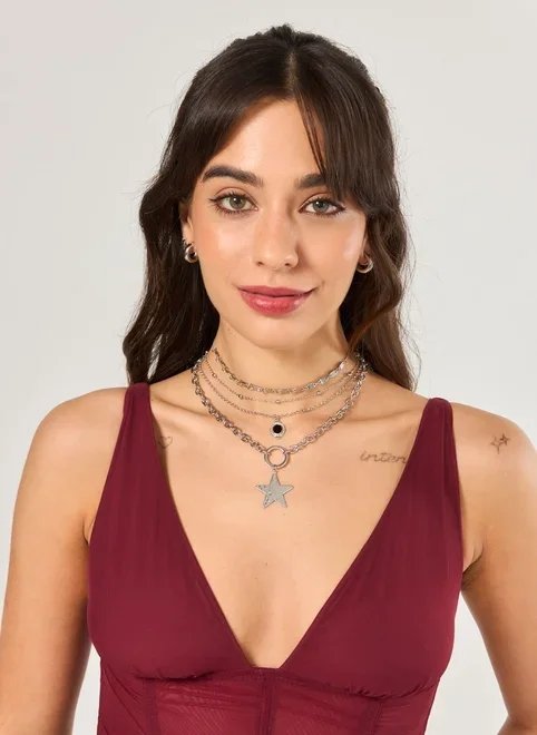 conjunto 4 colares prateados estrela conjunto 4 colares prateados estrela