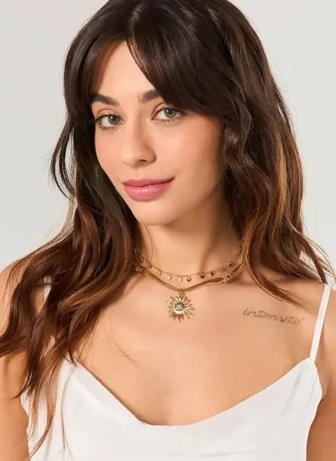 conjunto 2 colares dourados sol conjunto 2 colares dourados sol