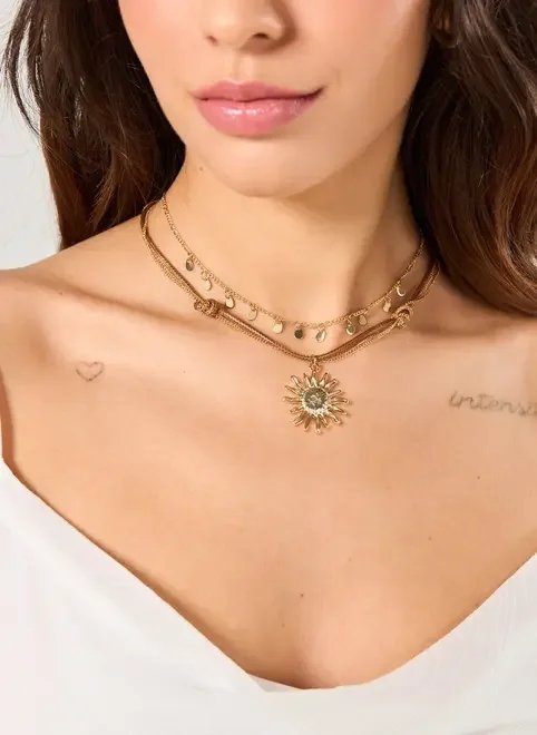 conjunto 2 colares dourados sol conjunto 2 colares dourados sol