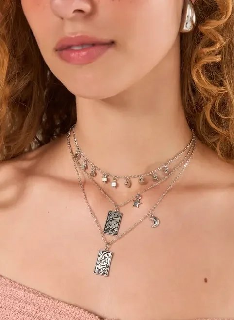 conjunto 3 colares prateados tarot conjunto 3 colares prateados tarot