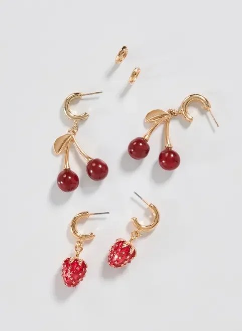 conjunto 3 brincos cereja e morango conjunto 3 brincos cereja e morango