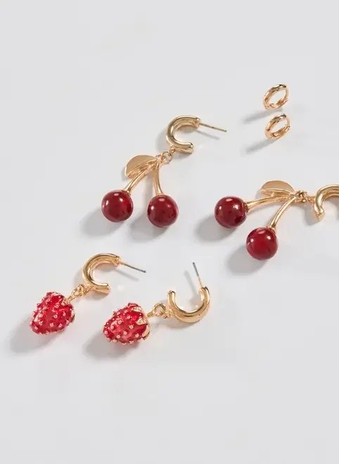 conjunto 3 brincos cereja e morango conjunto 3 brincos cereja e morango
