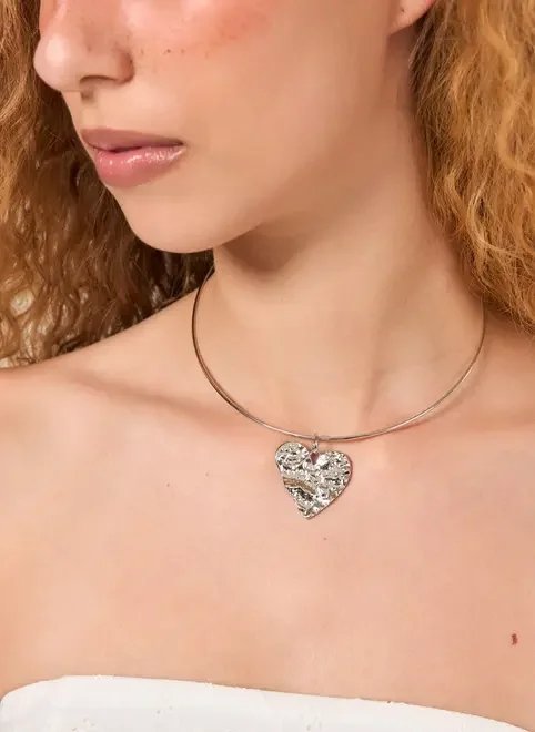 choker estruturada prateada coração choker estruturada prateada coração