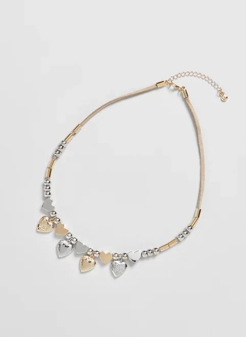 colar corações prateado e dourado colar corações prateado e dourado