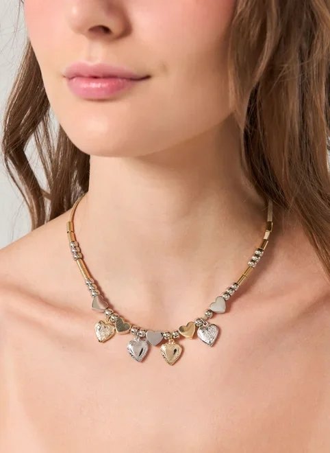 colar corações prateado e dourado colar corações prateado e dourado