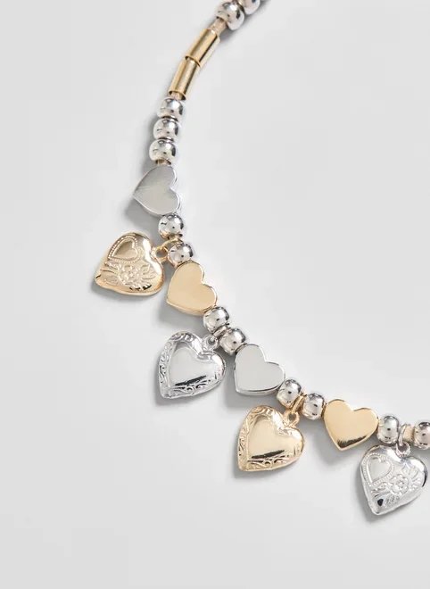 colar corações prateado e dourado colar corações prateado e dourado