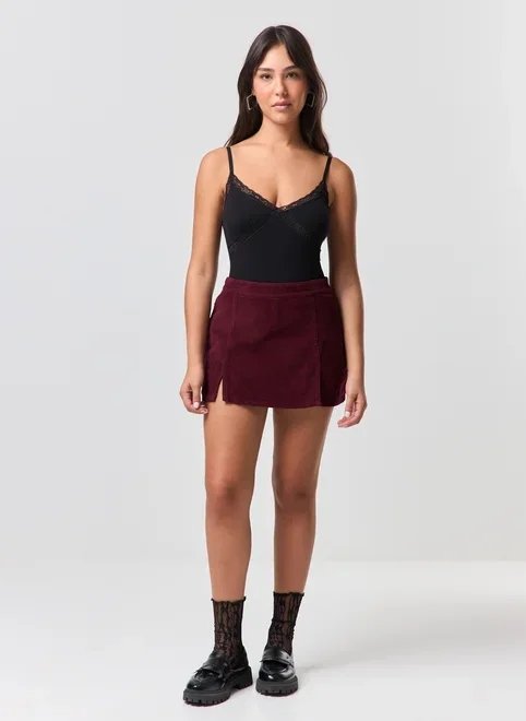 short saia cotelê fendas short saia cotelê fendas
