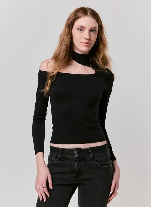 blusa seamless manga longa assimétrica blusa seamless manga longa assimétrica