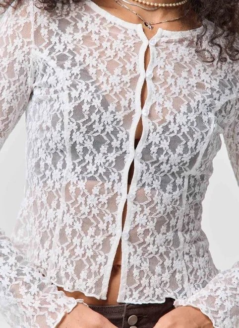 blusa manga longa renda abertura frontal blusa manga longa renda abertura frontal