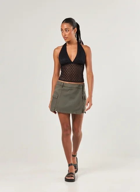 short saia sarja cargo verde militar short saia sarja cargo verde militar