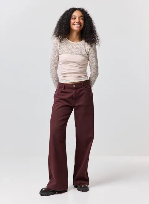 calça sarja cintura baixa wide leg calça sarja cintura baixa wide leg