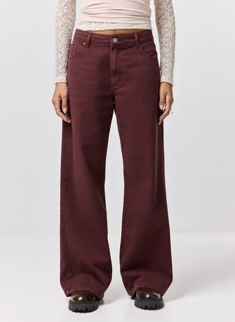 calça sarja cintura baixa wide leg calça sarja cintura baixa wide leg