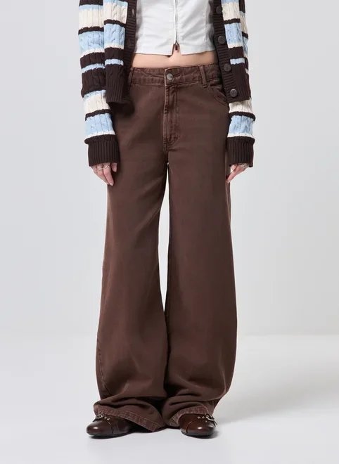 calça sarja cintura baixa wide leg calça sarja cintura baixa wide leg