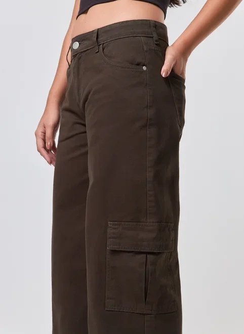 calça sarja wide leg cargo calça sarja wide leg cargo