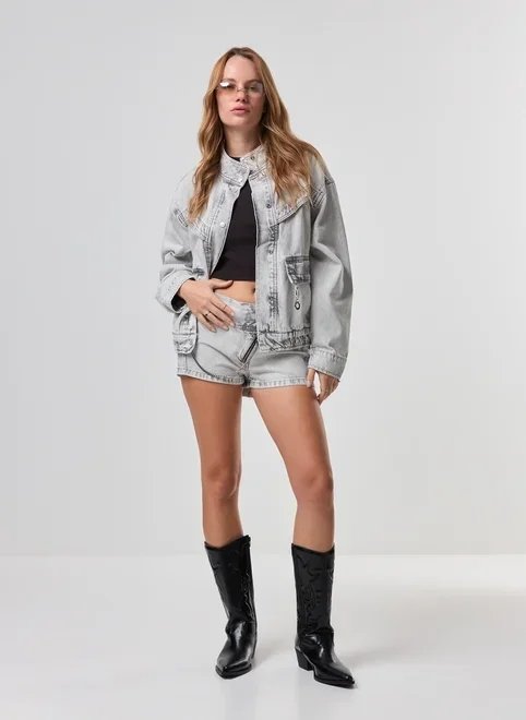 jaqueta oversized jeans cinza gola alta jaqueta oversized jeans cinza gola alta