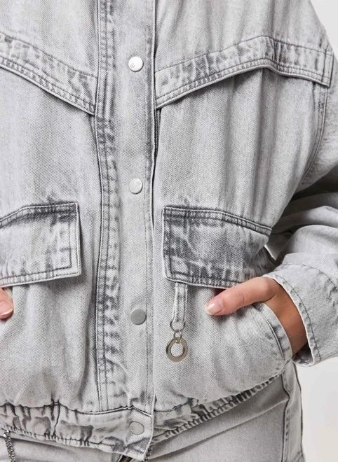 jaqueta oversized jeans cinza gola alta jaqueta oversized jeans cinza gola alta