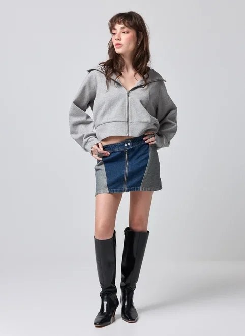 saia jeans cintura baixa bicolor saia jeans cintura baixa bicolor