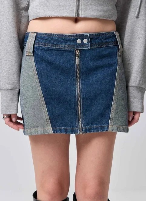 saia jeans cintura baixa bicolor saia jeans cintura baixa bicolor