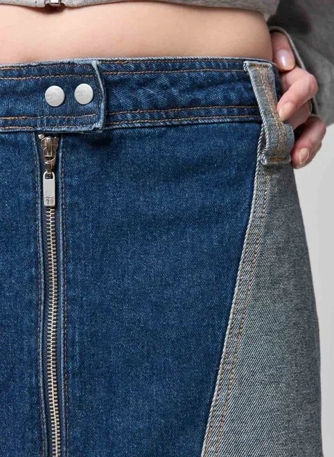 saia jeans cintura baixa bicolor saia jeans cintura baixa bicolor