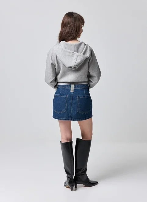 saia jeans cintura baixa bicolor saia jeans cintura baixa bicolor