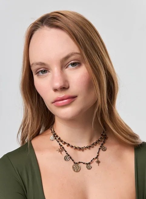 conjunto 2 colares corda dourado boho conjunto 2 colares corda dourado boho