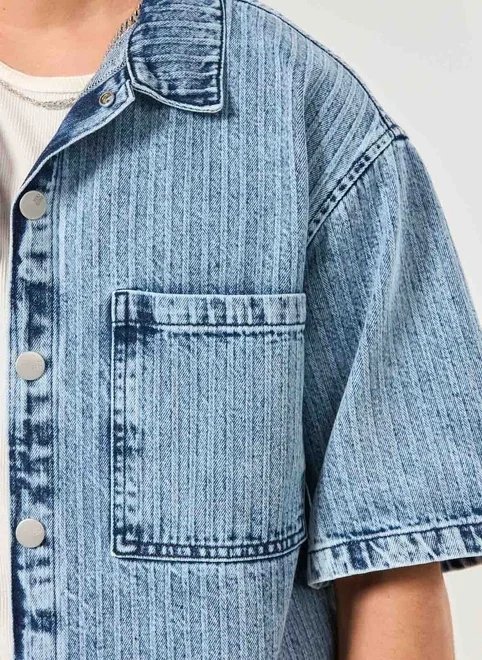 camisa jeans box risca de giz camisa jeans box risca de giz