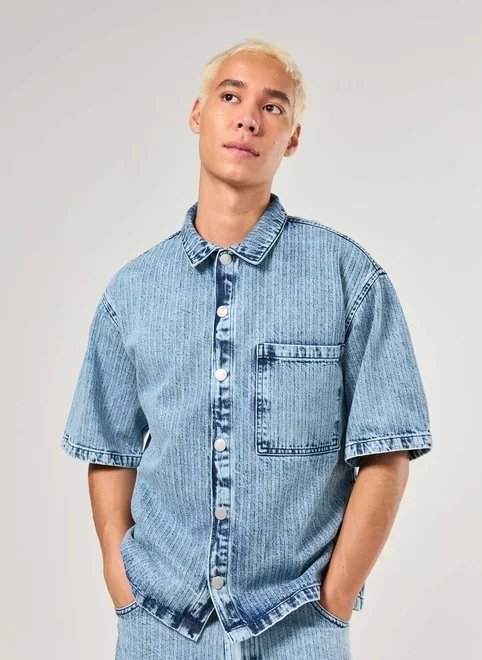 camisa jeans box risca de giz camisa jeans box risca de giz