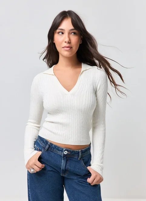blusa manga longa tricô polinho blusa manga longa tricô polinho
