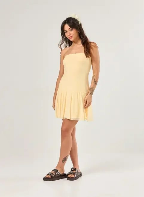 vestido sem alça tule amarelo manteiga vestido sem alça tule amarelo manteiga