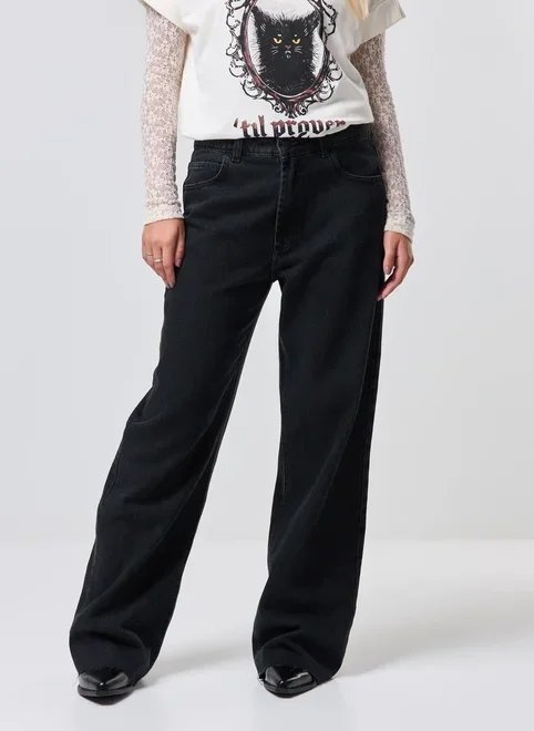 calça jeans cintura média wide leg calça jeans cintura média wide leg