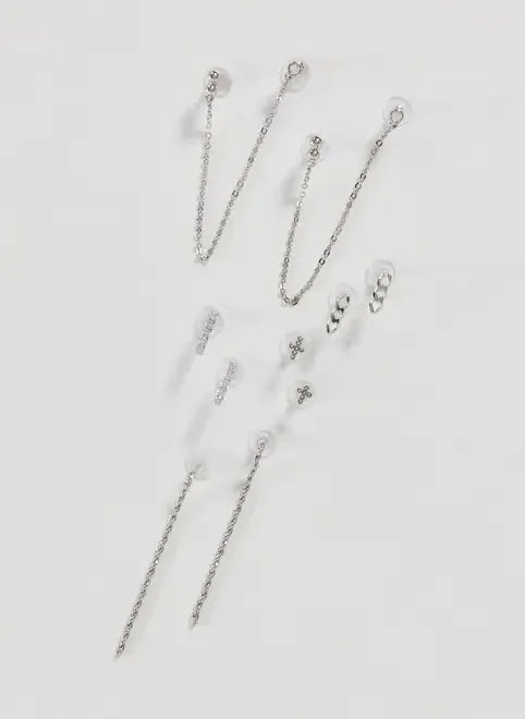 conjunto 5 brincos prateados alongados conjunto 5 brincos prateados alongados