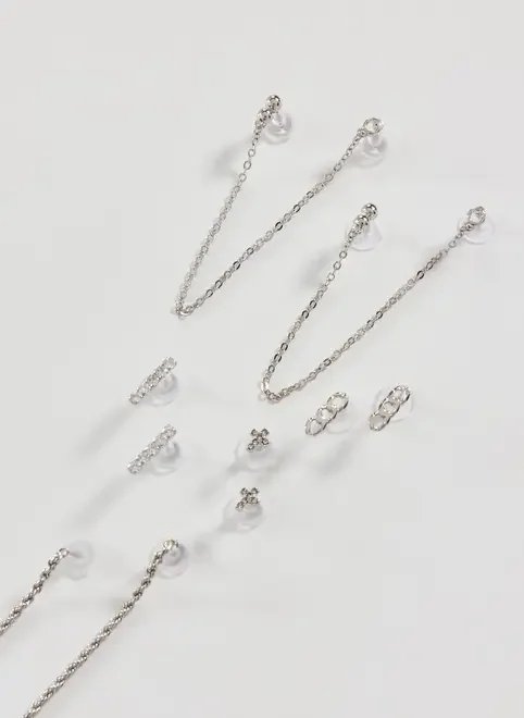 conjunto 5 brincos prateados alongados conjunto 5 brincos prateados alongados